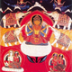 Lakshmi seated on a lotus surrounded by white elephants (symbols of power and fertility) married couples (symbols of conjugal bliss and worldliness); Tantrik painting from Nepal.